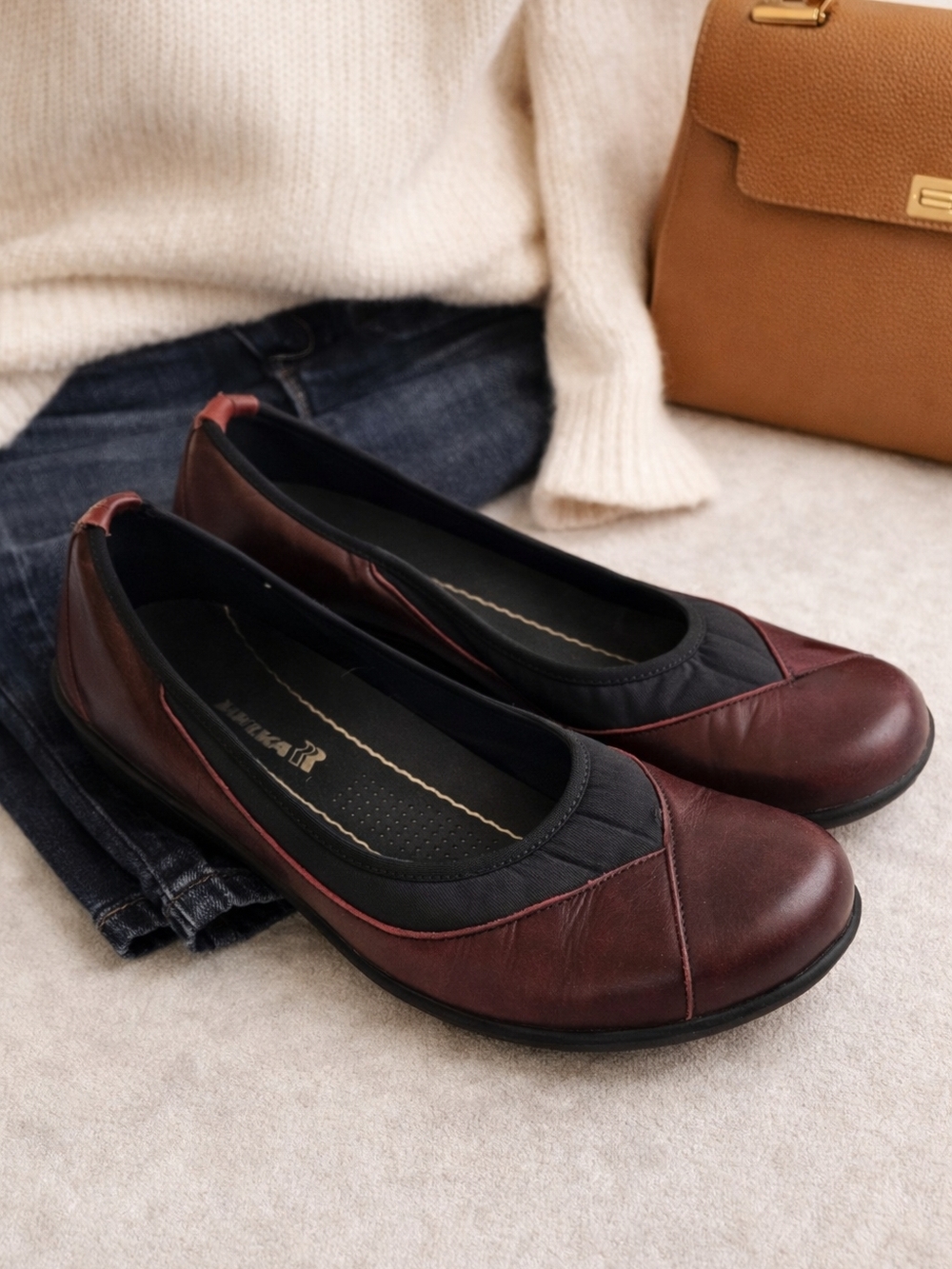 Romika Burgundy Leather Comfort Flats Size 39